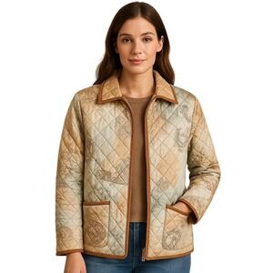 Harve Benard Reversible Jacket Tweed‎ Quilted Brown Tan Coat Outerwear Sz 2PNew